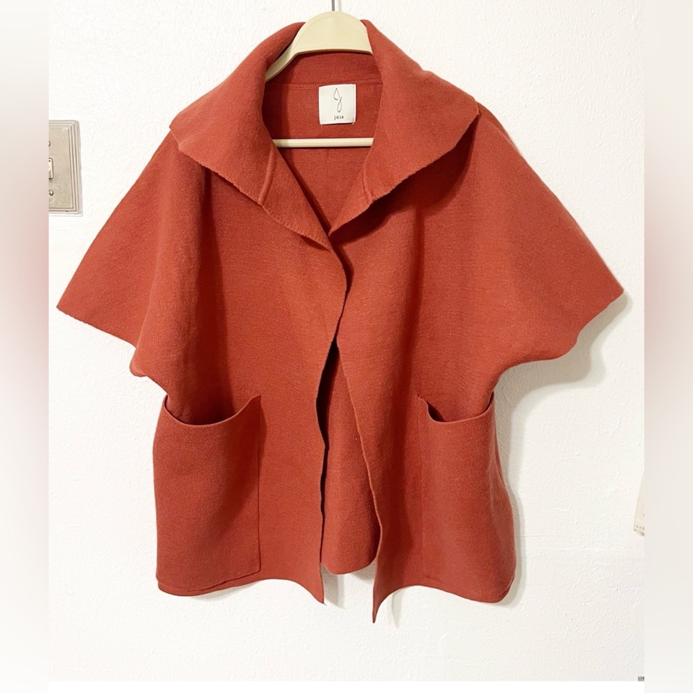 Joie Rust Oversized Short Sleeve Sweater with Pockets Autumn Very Soft Fluffy